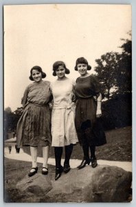 RPPC  Young Women  Riverside Drive New York  Real Photo  Postcard  1922