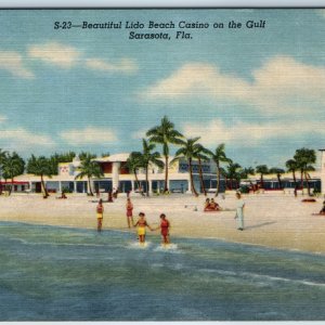 1952 Sarasota, FL Lido Beach Casino Gulf Art Linen Photo Teich M.E. Russell A210