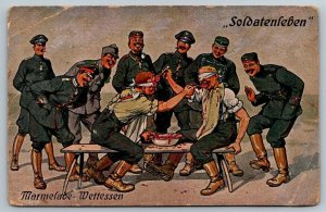 WW1  German  Soldiers Life  Jam Eating Contest  Sent From Front   Postcard