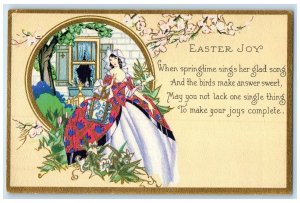 c1910's Easter Joy Pretty Woman Long Gown Springtime Flowers Antique Postcard