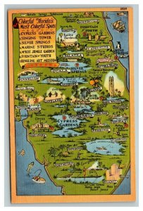 Vintage 1940's Postcard Greetings From Florida - Giant Map of Gardens & Parks