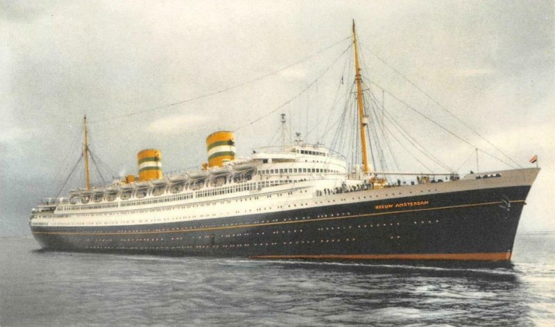 S.S. NIEUW AMSTERDAM Holland-America Line Steamship c1930s Vintage Postcard