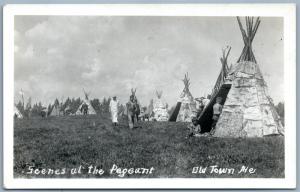 INDIAN SCENES AT THE PAGEANT OLD TOWN ME VINTAGE REAL PHOTO POSTCARD RPPC