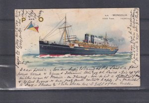 GREAT BRITAIN, SS. MONGOLIA, 1910 ppc GB 1/2d.(2) boxed PAQUEBOT,PORT SAID,EGYPT