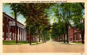 Houlton, Maine - Tree-lined Court Street, from Northland Hotel - c1940