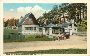 c1920 Postcard; Entrance to Evergreen Cemetery, Rutland VT Unposted Curt Teich