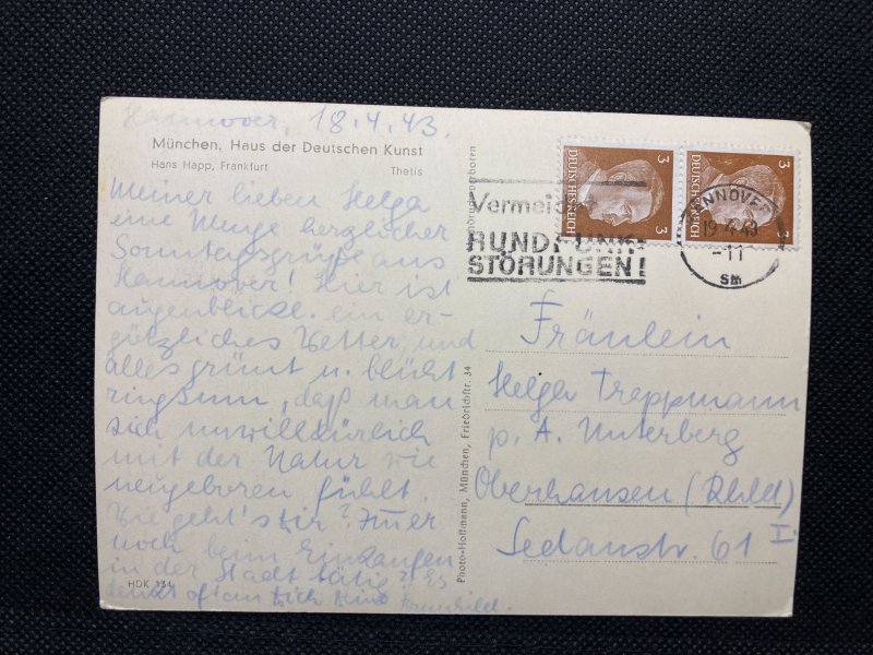 German Thetis by Hans Happ Postcard Double Hitler Stamps 1943