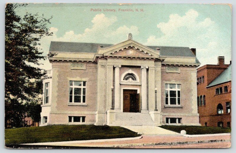 Franklin New Hampshire~Carnegie Public Library~Central Street~1912 Postcard