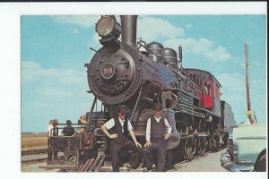 2 Young Amish Boys on the Cowcatcher of Old 98 Strasbourg RR, Penn. Postcard