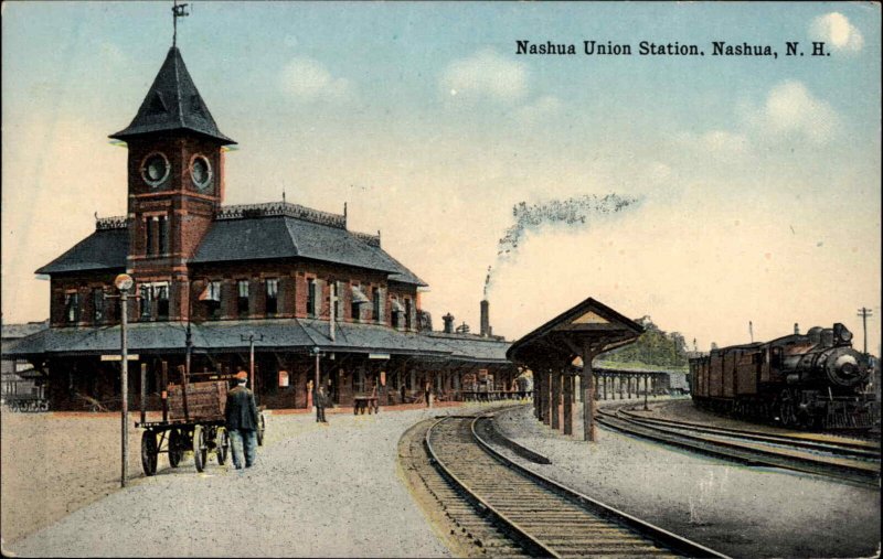 Nashua New Hampshire NH Train Station Depot c1910s Postcard