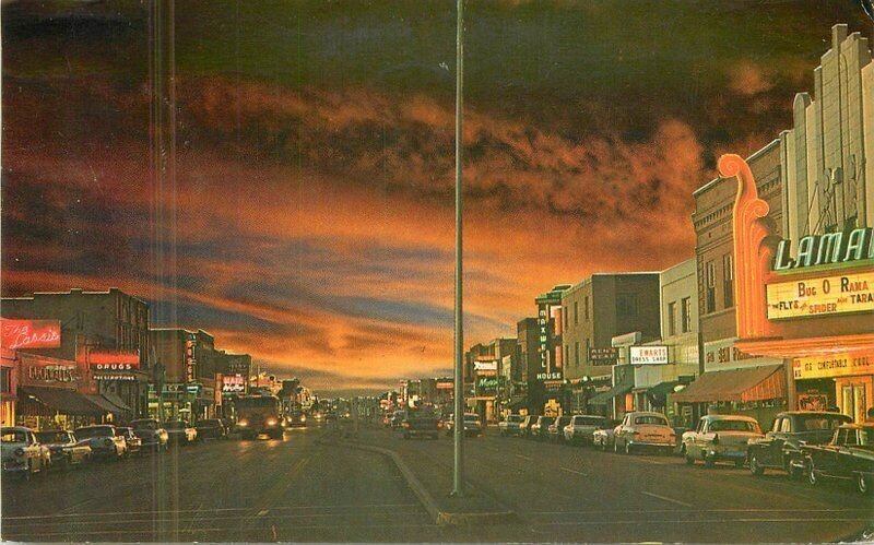 Colorado Lamar 1968 Night Neon Main Street Sunset Noble Postcard 22-8922 