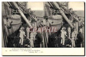 Old Postcard Boat On board warships telegraphed to The Pavilions Bring Down