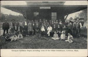 Littleton MA Group at the RR Train Depot Station c1910 Postcard