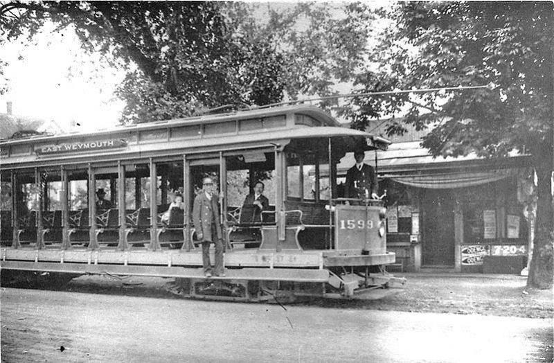 East Weymouth MA Waiting Room Trolley #1599 RPPC Postcard