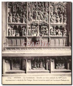 Old Postcard The Cathedral Rennes carved wooden altarpiece of the fifteenth c...