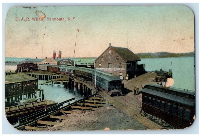 1911 D.A.R. Wharf Yarmouth Nova Scotia Canada Antique Posted Postcard