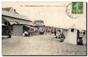 Old Postcard Saint Gilles Croix de Vie Beach and cabins