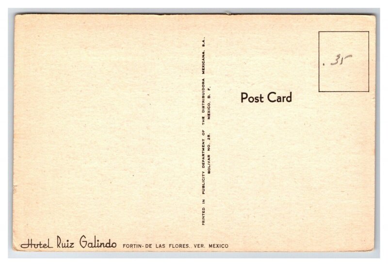 Hotel Ruiz Galindo Fortín de las Flores Veracruz Mexico UNP WB Postcard Y17