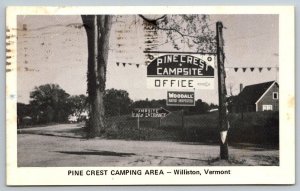 Pine Crest Camping Area  Williston  Vermont   Postcard  1973