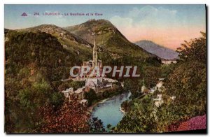 Old Postcard Lourdes Basilica and the Gave