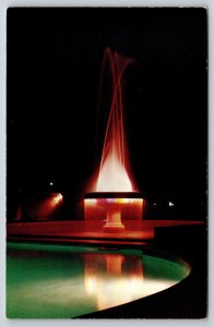 Beaumont Texas~Ridgewood Motor Hotel~Fountain Terrace At Night~Vintage Postcard