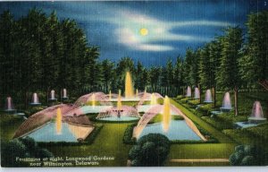 Longwood Gardens Fountains Night Dupont State Wilmington Delaware Postcard