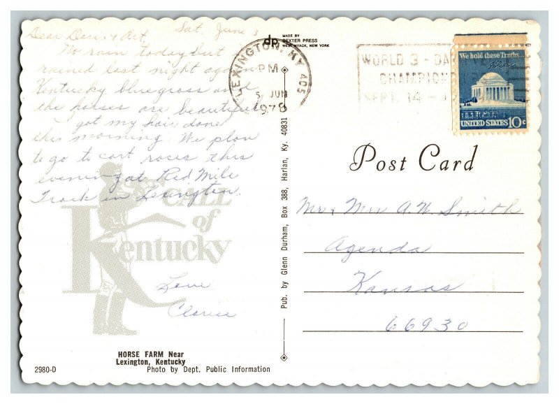 1978 Horse Farm Near Lexington Kentucky Vintage Postcard Continental