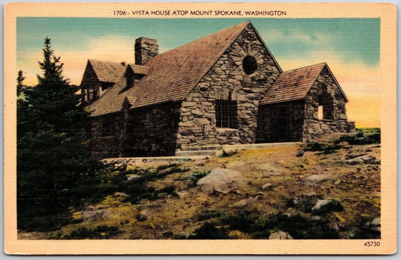 Vista House Atop Mount Spokane Washington WA Brick Home Postcard