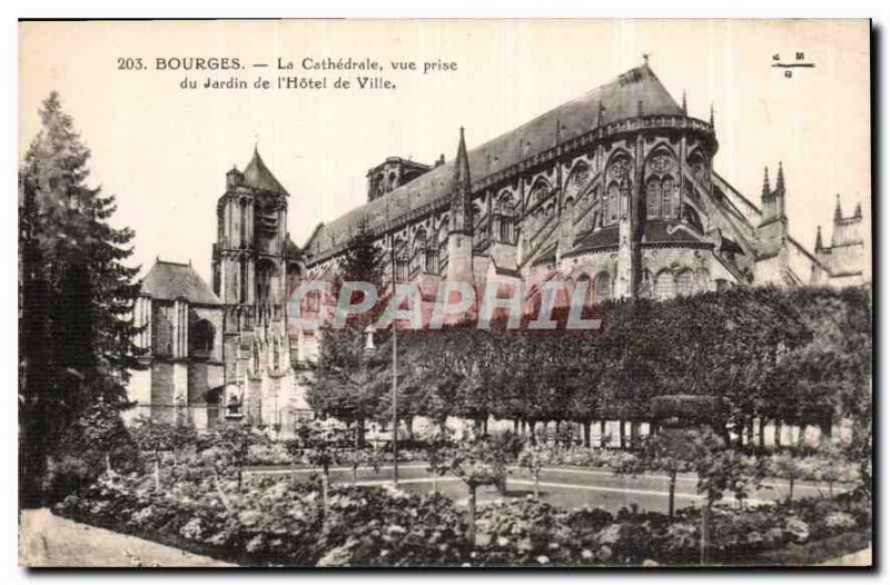 Old Postcard Bourges Cathedrale view from the Garden of the Hotel de Ville