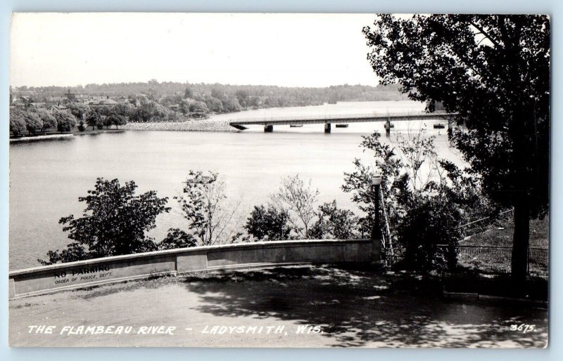 Ladysmith Wisconsin WI Postcard RPPC Photo The Flambeau River Bridge Scene c1940