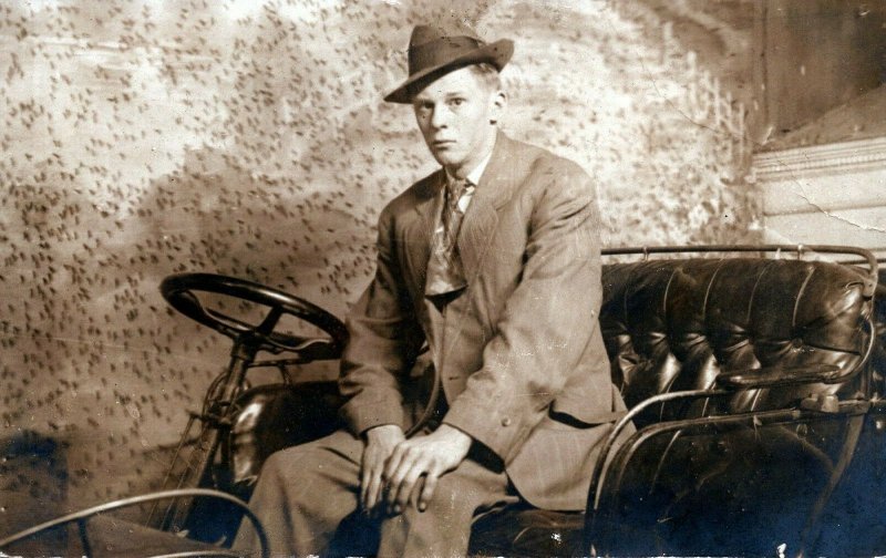 1909 Man Driving Auto RPPC Detroit MI Woodward Ave I.D. Jackson Photo Studio 