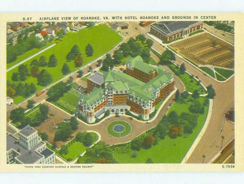 Unused Linen AERIAL VIEW OF ROANOKE HOTEL Roanoke Virginia VA hr7235-22