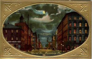 Harrisburg PA Beautiful Night Scene Market St Beaded Golden Frame Postcard T20