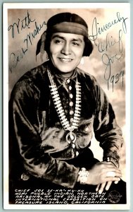 RPPC Chief Joe Sekakuku A Hopi Pueblo GGIE Autographed  Frashers Postcard J12