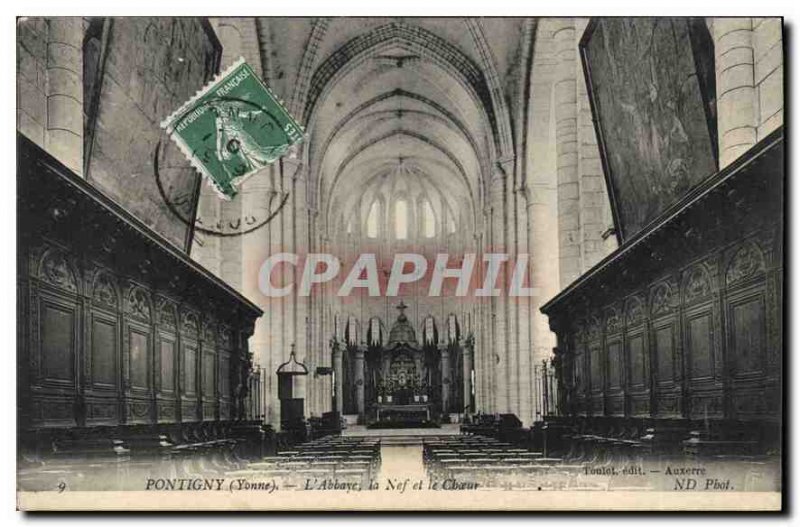 Postcard Old Yonne Pontigny Abbey Nave and Choir