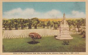 Graves of Unknown Dead from 1889 Johnstown Flood PA Pennsylvania pm 1947 - Linen