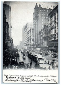 1905 Daily Street Scene Madison & State Sts. Crowd Chicago Illinois IL Postcard