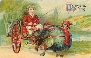 Thanksgiving, Unknown No 854-1, Boy Driving Turkey Drawn Cart