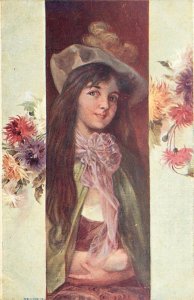 Art Postcard Beautiful Girl Long Auburn Hair, Wrench Series 10525, Austria