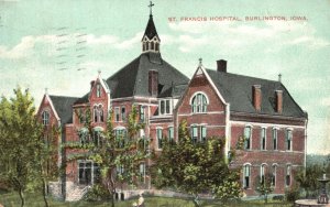 1908 View of St. Francis Hospital Building Burlington Iowa IA Vintage Postcard