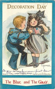 c1908 Decoration Day Postcard Patriotic Children, The Blue & The Gray, Lounsbury