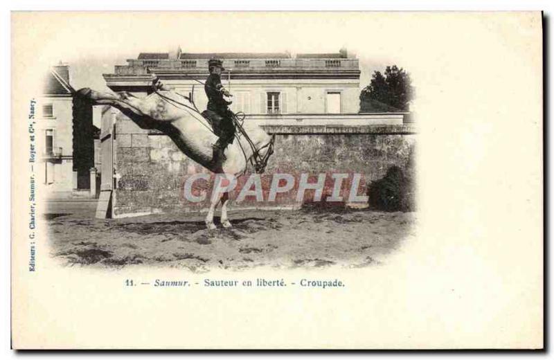 Old Postcard Equestrian Horse Jumper in Saumur freedom croupade