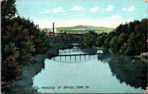 Postcard PA York Princess St. Bridge over Codorus Creek Factory Chimney 1908 F30