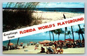Greetings From Florida World's Playground Beach Views Vintage Postcard 0927
