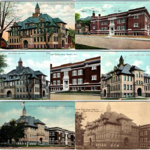 x7 LOT c1910s Waterloo, IA East Side High School Postcards Old New Building A64