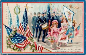 Tuck 158 Decoration Day USA Patriotic Liberty Girls Flag Band c1909 Postcard H17