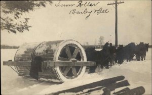 Horse Team Snow Roller East Poland ME Cancel I Think 1910 Real Photo Postcard