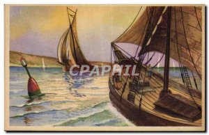 Postcard Old Fishing Boat Sailboat