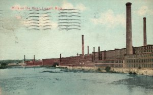 Vintage Postcard 1912 Mills on the River Lowell MA Massachusetts