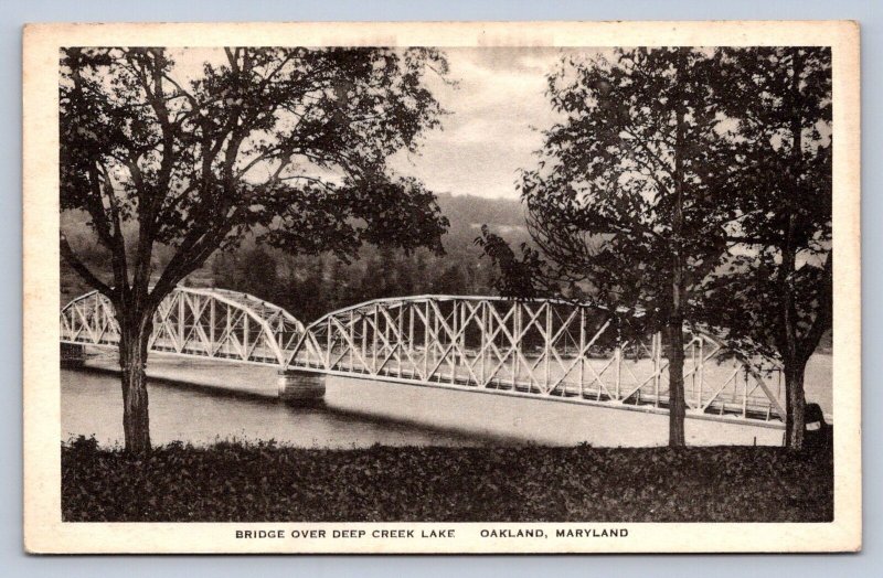J93/ Oakland Maryland Postcard c1930s Deep Creek Lake Bridge  73